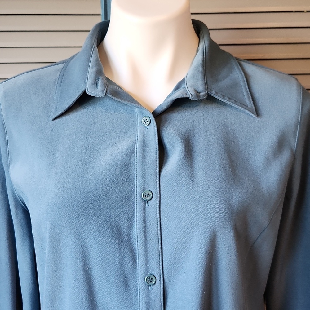 Petite Sophisticate Teal Button-Down Blouse - Picture 3 of 13
